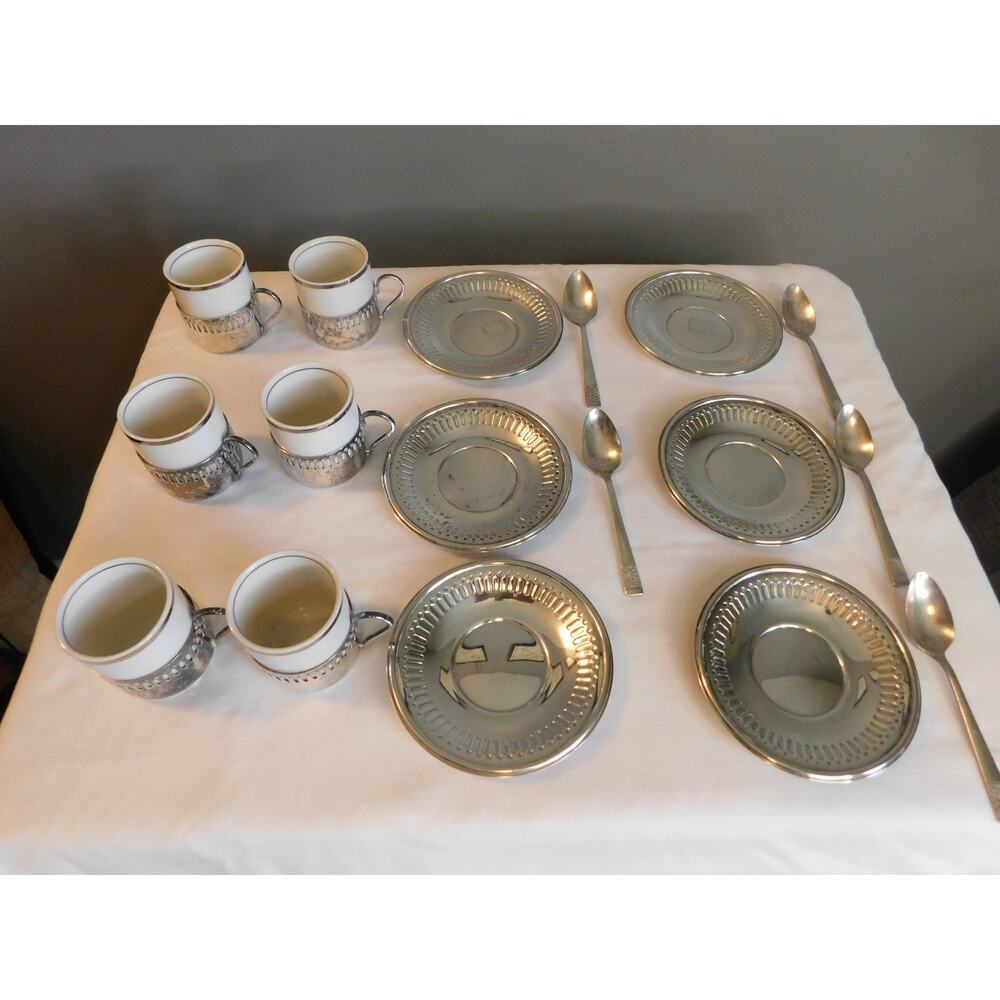 Bellini Silver Plate Demitasse/Expresso Cups and Saucers w/spoons Set of 6